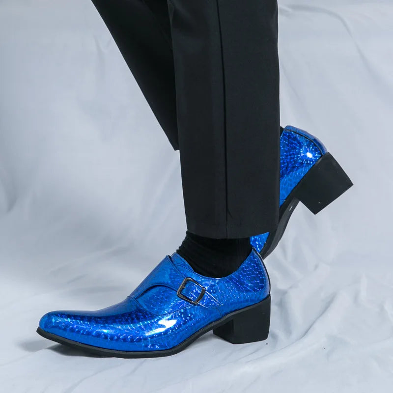 Blue Bright Men Dress Shoes Leather Pointed Toe Men’s High Heeled Shoe Big Size 46 Gentleman Oxford Shoes For Men zapatos hombre