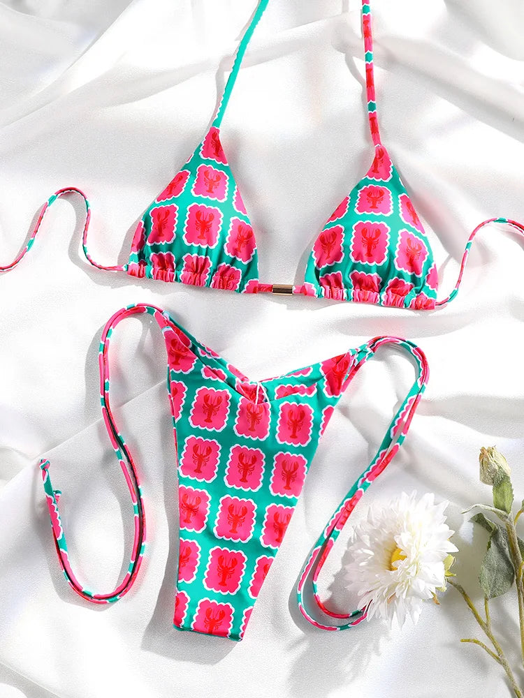Printed Swimwear Swimsuits Bandage Bikini Sets Summer Bikinis High Cut Biquinis New Beachwear Low Waist Swimsuit