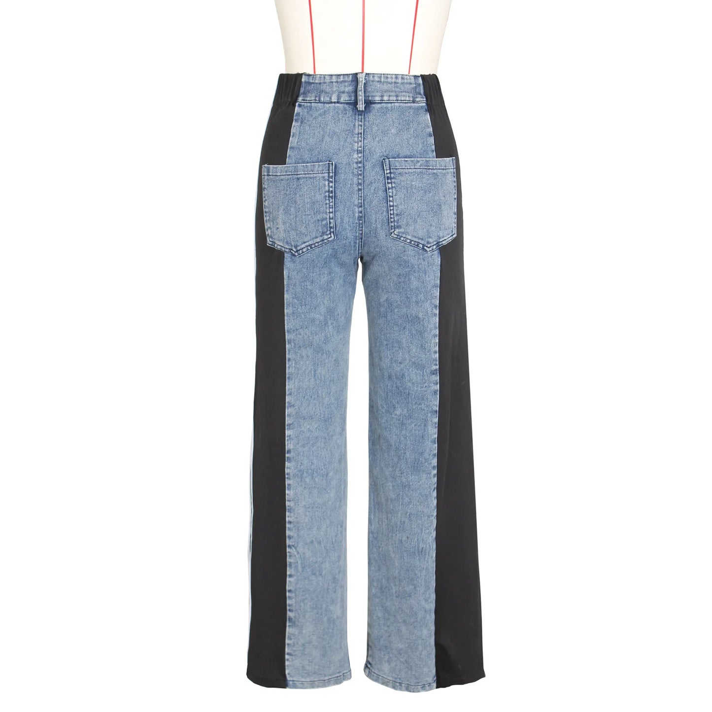 Sideseam Striped Wide Leg Jeans Women High Waist Stretch Denim Pants Patchwork Colorblock Straight Trouser