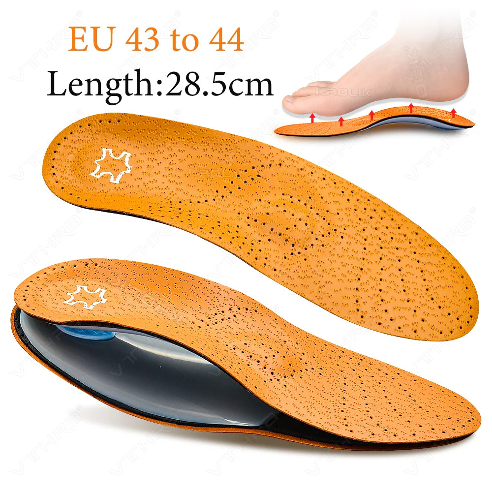 VTHRA Leather Orthotic Flat Feet Arch Support Orthopedic Insole for Shoe Sole Insole for Feet Men Women O/X Leg Corrected Unisex