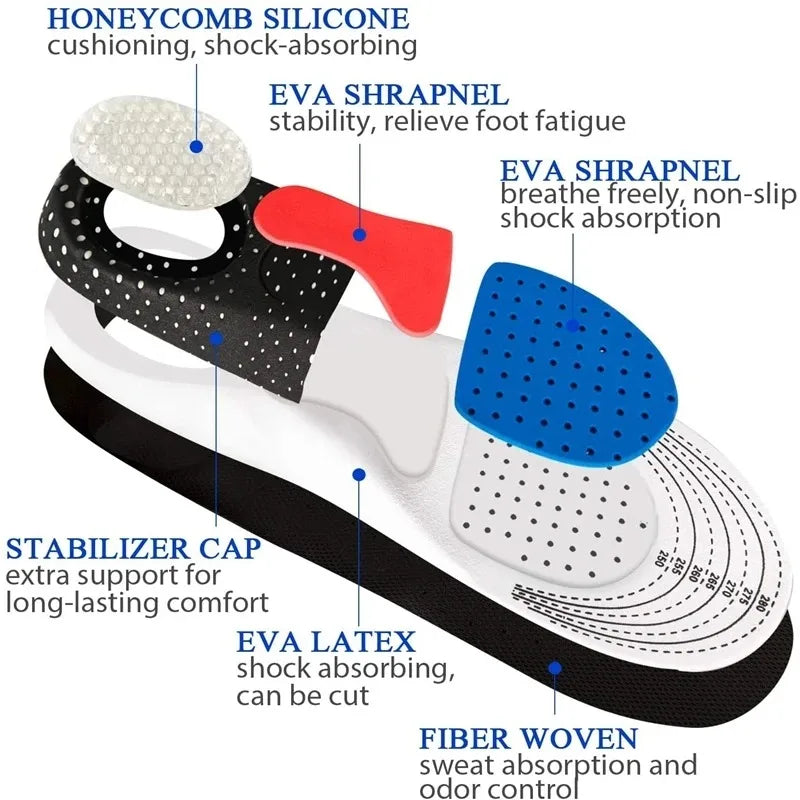 1 Pair Arch Support Relief Leg Fatigue Shoes Insoles Men's Silicone Shock Absorption Anti-slip Sports Insoles Shoe Accessories
