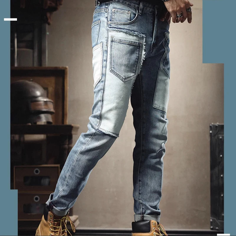 2025 Fashion Jeans men's Personality Multi-Pocket Trend Slim Fit Pants Elastic Streetwear Boyfriend Biker Man Straight Trousers