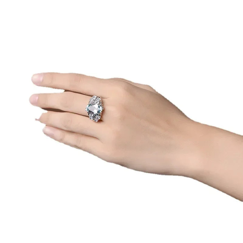 Fashionable 925 silver ring blue blue stone topaz finger ring retro ring men and women wedding ring party accessories
