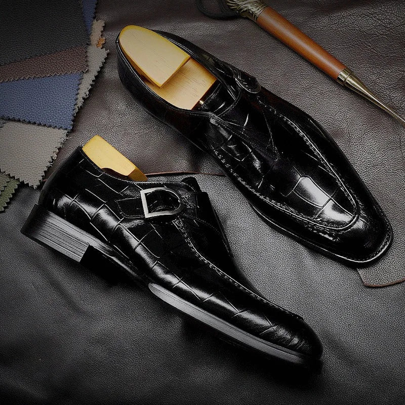 Retro Black Men Loafers Pu Leather Square Toe Slip-On Business Mens Formal Shoes Handmade Dress Shoes Size 38-48 Men Shoes