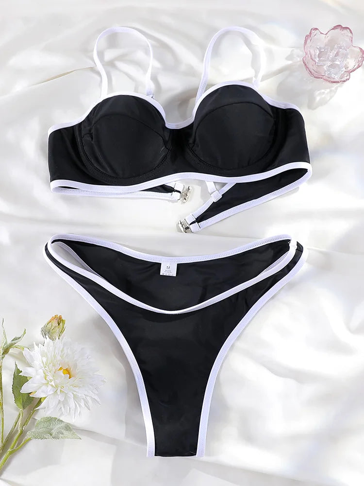 Miyouj Bandage Swimsuit Sexy Swimwear High Waist Bikinis Women Patchwork Bathing Suits Summer Beachwear New Brazilian Biquini