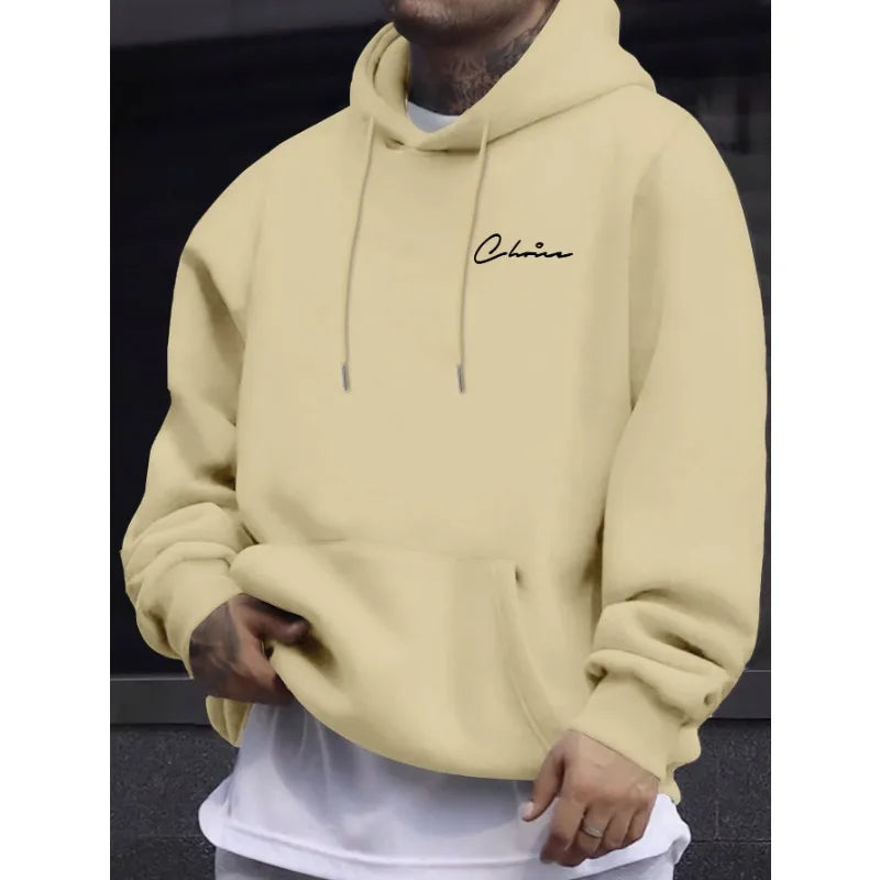 2025 New Simple Printed Men's Casual Hoodie Comfortable Hoodie with Kangaroo Pocket Loose Casual Four Seasons Street Hoodie