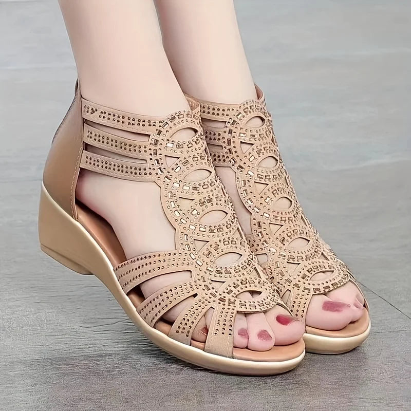 2025 New Ladies' Non Slip Wedge Sandals with Zipper, Breathable, All Season Comfortable, Walking and Social Shoes
