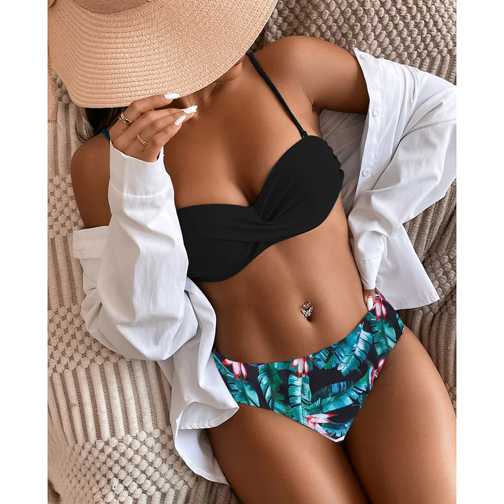 Swimsuit Leopard Bikini Set Print Floral Beach Bathing Suits Push up Summer Beachwear Two Pieces Low Waist Swimwear 2023 Women