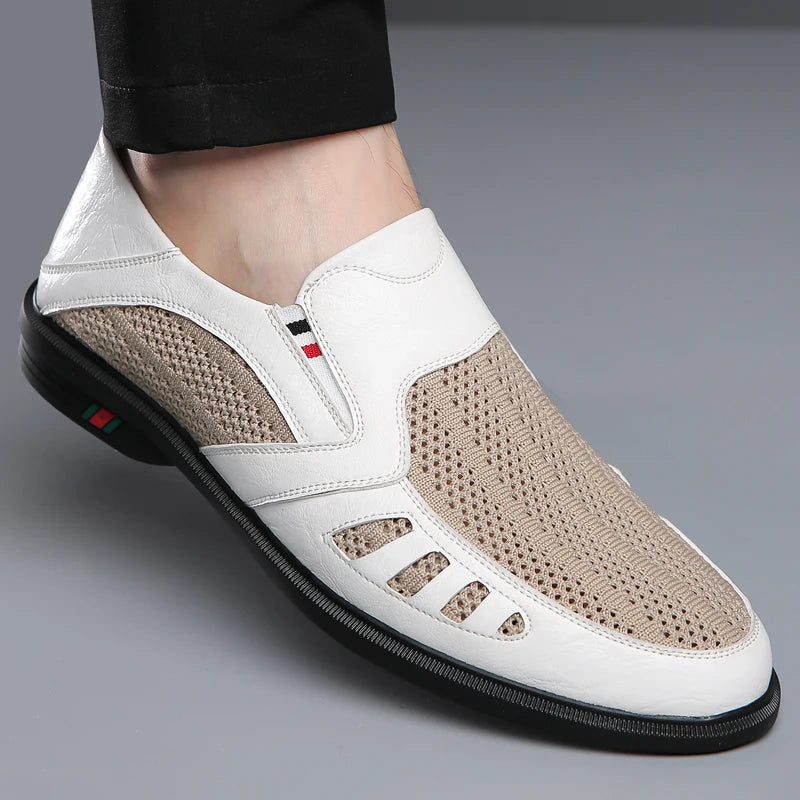 Business Leather Shoes For Men Summer British Style Hight Quality Casual White Leather Shoes Male Slip On Men Loafer Comfortable