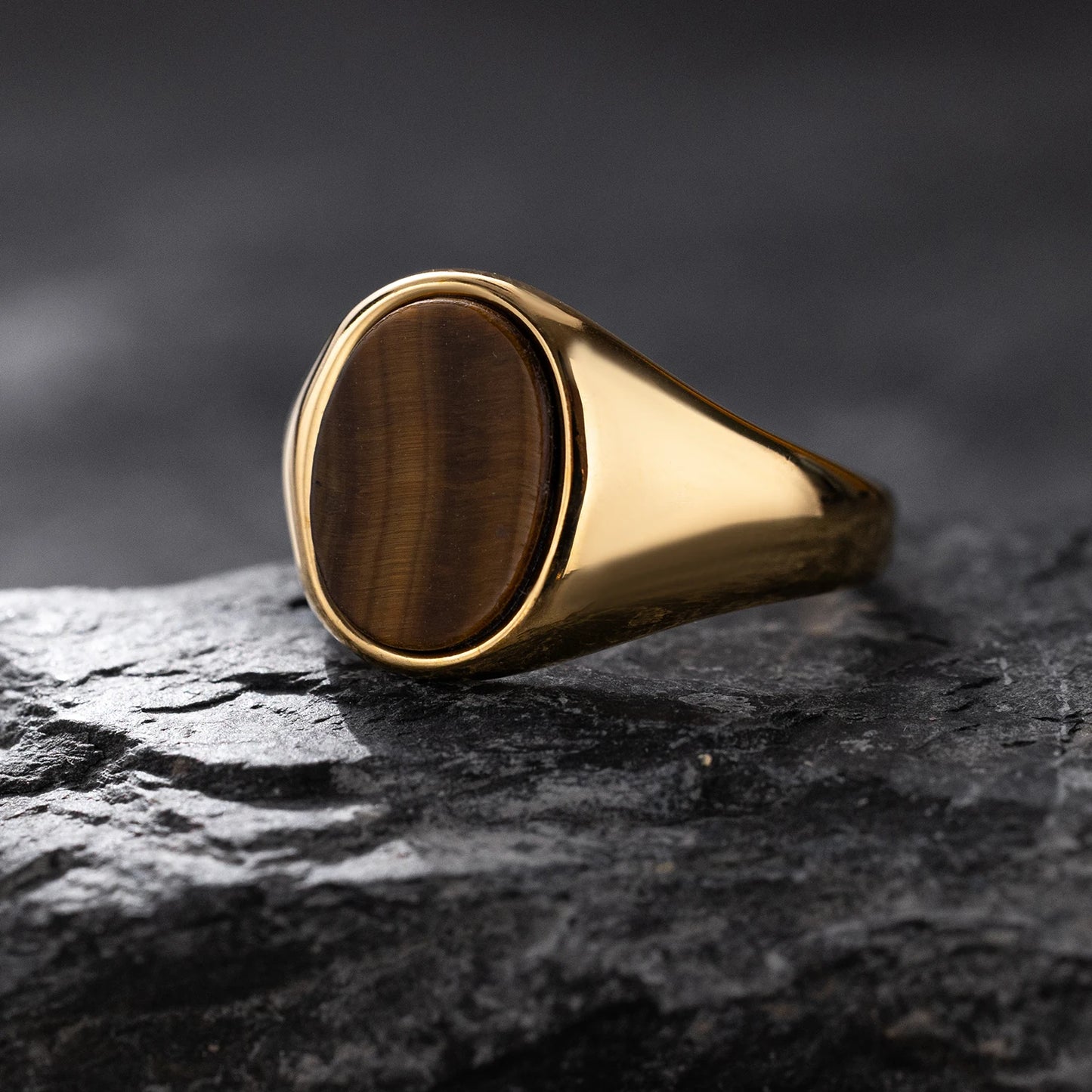 Luxurious Retro Black Agate & Tiger Eye Stone Men Women Trendy Ring - Casual Fashion, 316L Stainless Steel Handmade Jewelry
