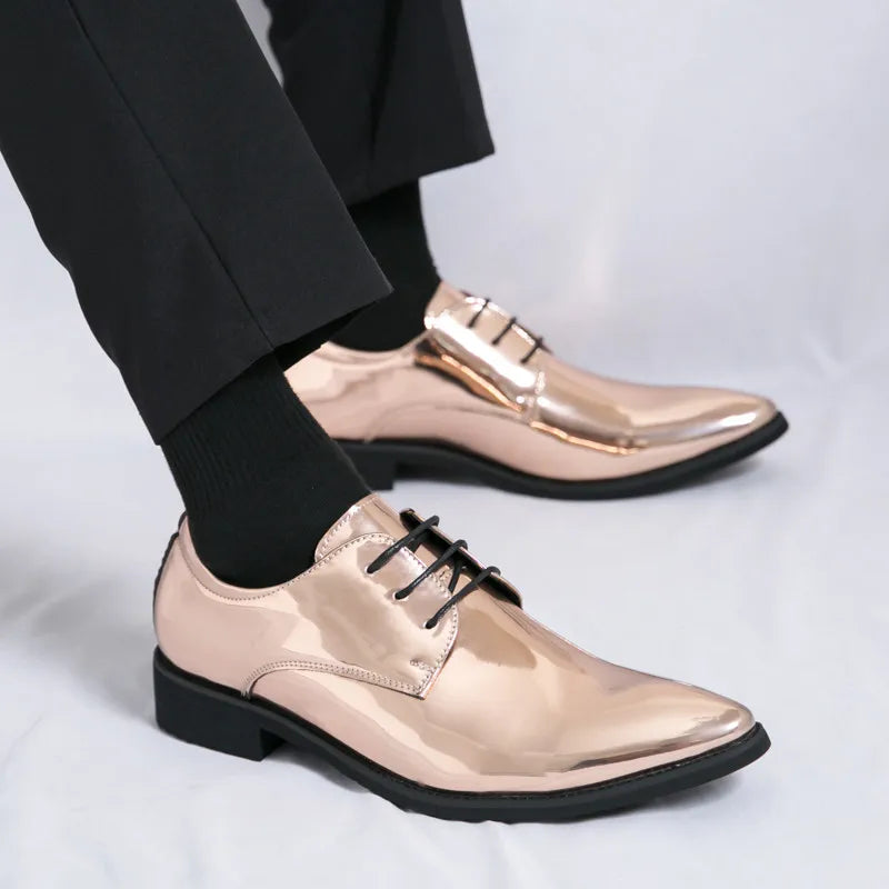 Fashion Shiny Leather Shoes For Men Red Oxfords Shoes Party Luxury Man Shoes Designer Pointed Toe Men's Dress Shoes Big Size 46