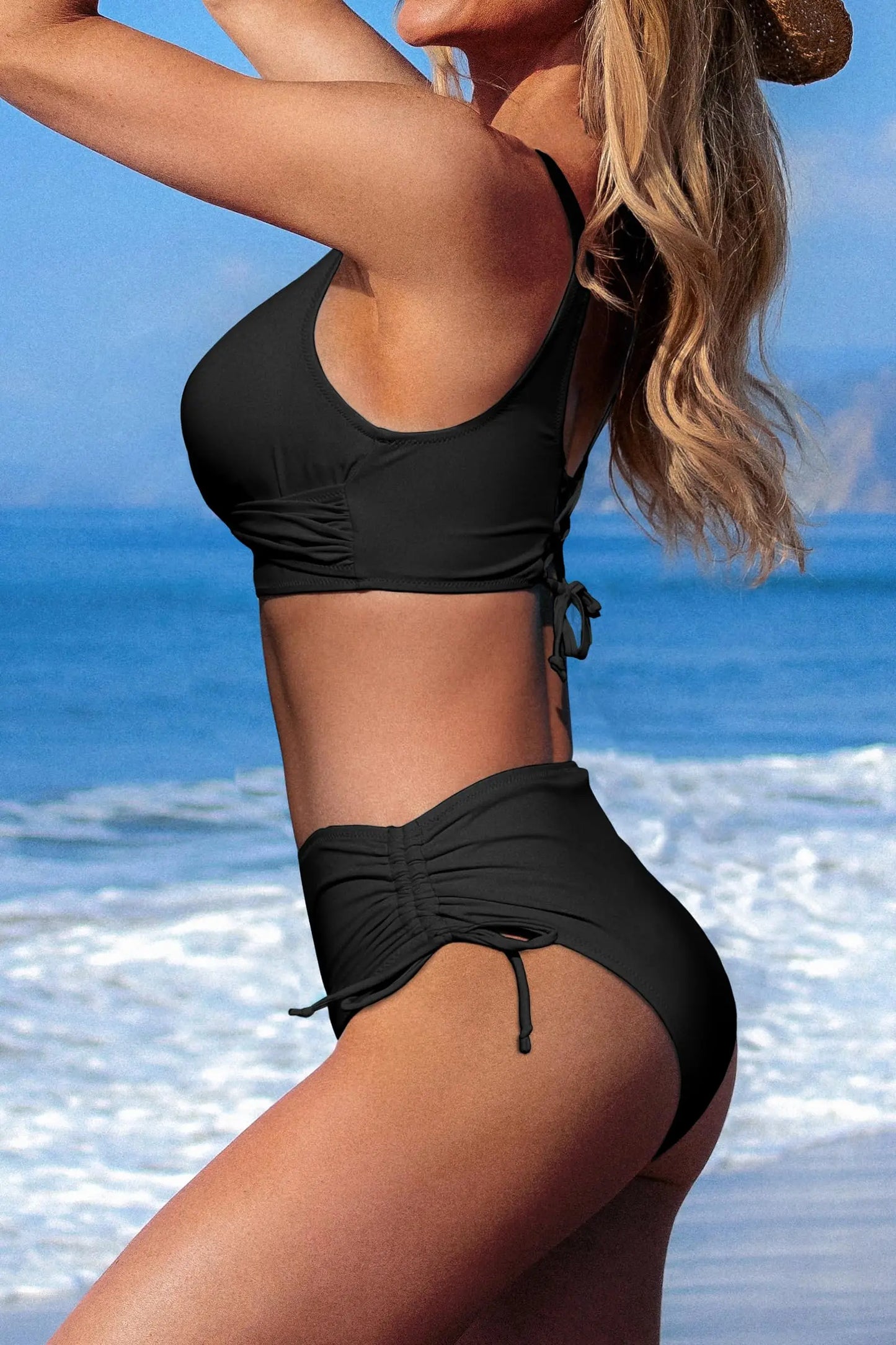 Women's High Waist Bikini Set Sexy Black Tied Swimwear Two Piece Bathing Suit for Women Summer Beach Pool Party Bikini Set 