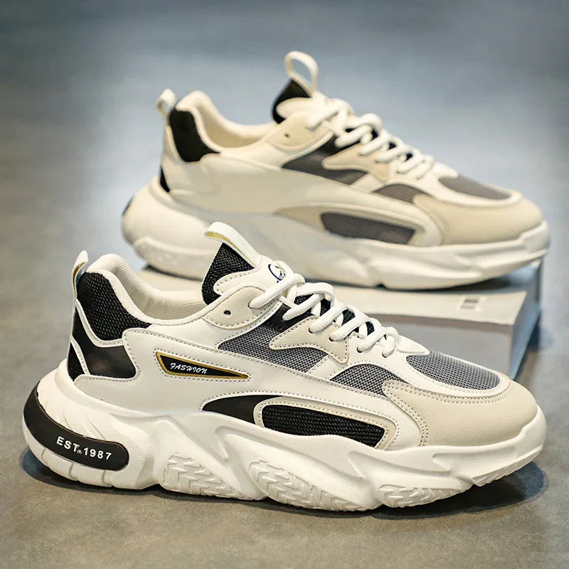 2025Thick Sole Versatile Clunky Sneaker For Men 2023 New Trend Mesh Lace Up Breathable Casual Sports Shoes Increased Soft Soles