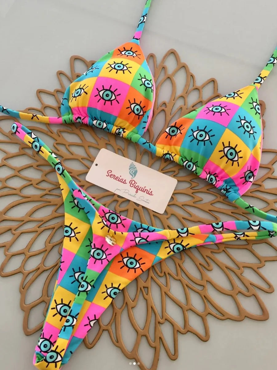 Women's Bikini Swimsuit Women's Split Solid Color Lace-up Sexy Swimsuit 2-piece Set Micro Swimwear