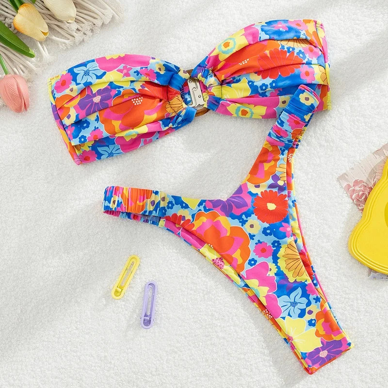 Micro Bikini Push Up Women Swimsuit Fashion Print Bikini Set Split Swimwear Summer 2025 New Beachwear Lady Bathing Suit 2 Piece