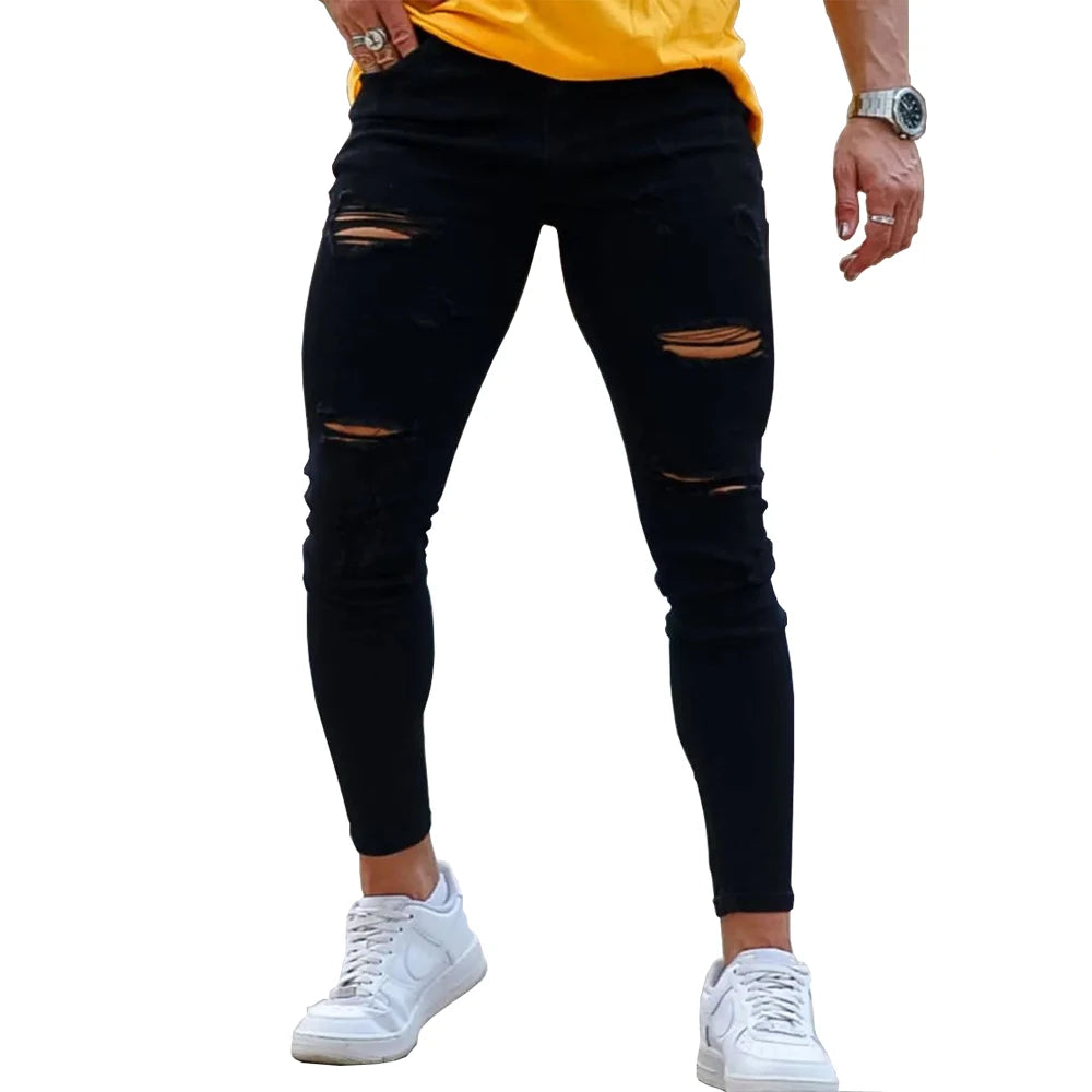 Men Skinny jeans Pencil pant Solid Color Straight Classic Denim Trousers Casual Daily For Office Parties Male Cowboy Pants