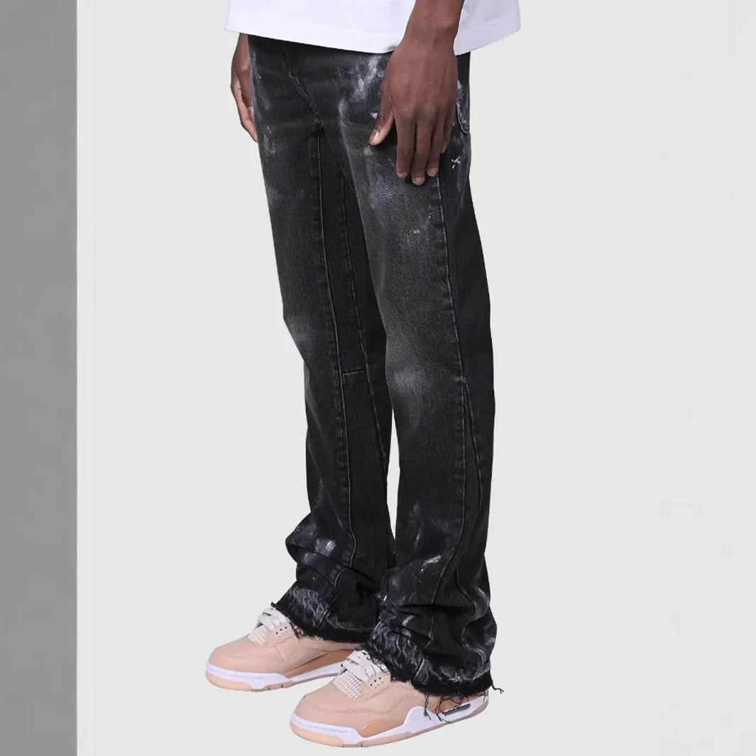 Jeans Men Denim Pant Vintage Straight Pants Mid Waist Stretch Distressed Washed Pockets Button Trousers 2025 Streetwear Denims
