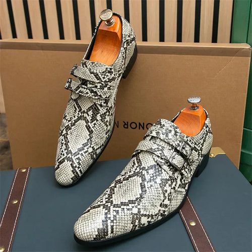 2025 Britain Gentleman Pointed Snakeskin Pattern Casual Shoes For Men Monk Strap Loafers Formal Wedding Dress Footwear