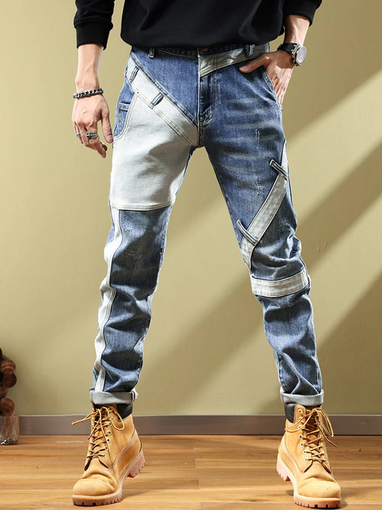 2024 Men's Jeans Stretch Vintage Washing Drak Blue Denim Pants Autumn Summer Luxury Street Hip-Hop Style Slim Fit Men Trousers
