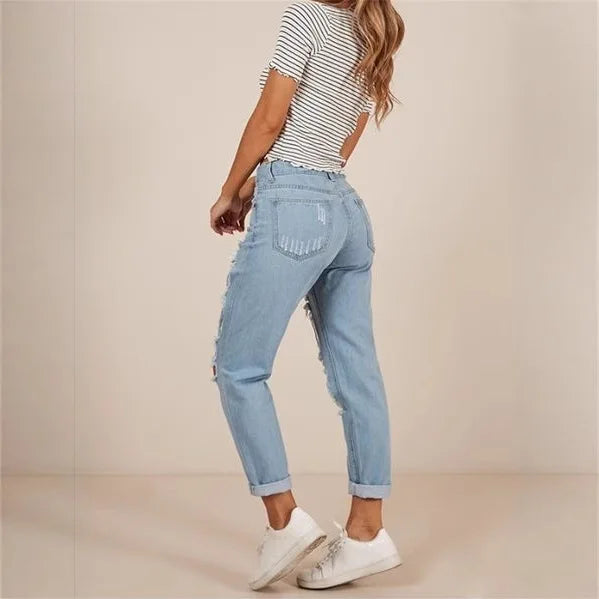 2025 Street Personality Washed Ripped Straight-leg Jeans. New Fashionable and Casual 9-inch Jeans for Women in Spring and Summer