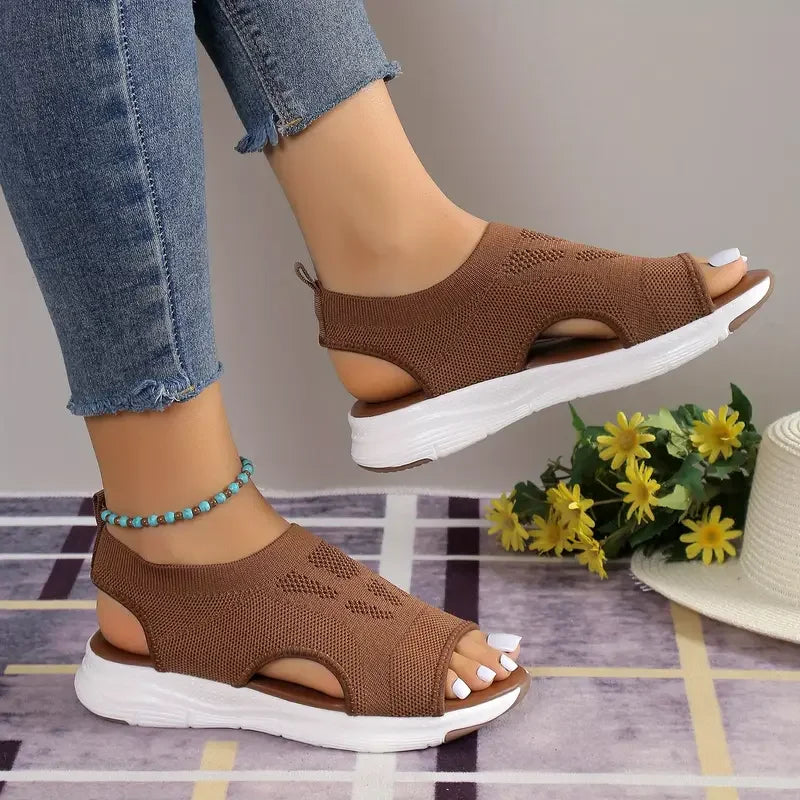 New Summer Fashion Comfortable Round Toe Thick Sole Solid Color Casual Sports Shoes Mesh Breathable Open-toe Sandals for Women