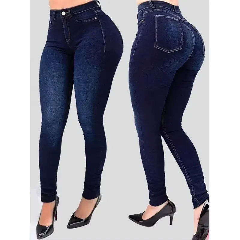 Woman's pure color jeans denim high waist jeans street play cultivate one's morality pants shaping figure with high waist jeans