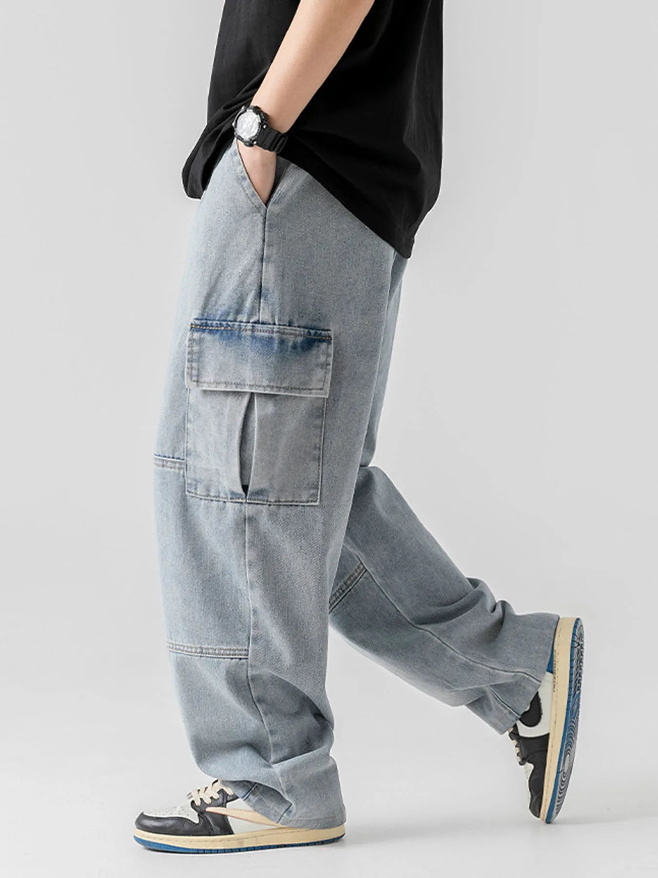 Men's Concerts Streetwear Hip Hop Dance Party Loose Elastic Waist Loose Fit Denim Cargo Joggers Pants Jeans Leisure Trousers