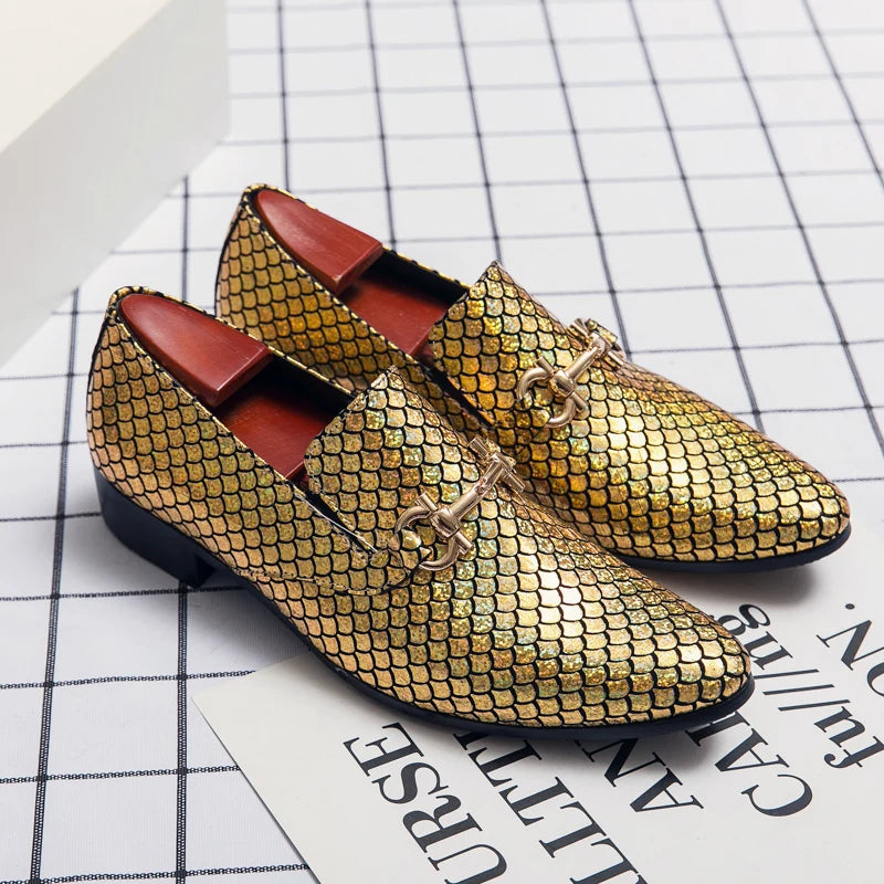 Men Classic Lefu Shoes Gold Silver Casual Business Dress Shoes European and American Wedding Show Shoes Size 38-48 Men Shoes