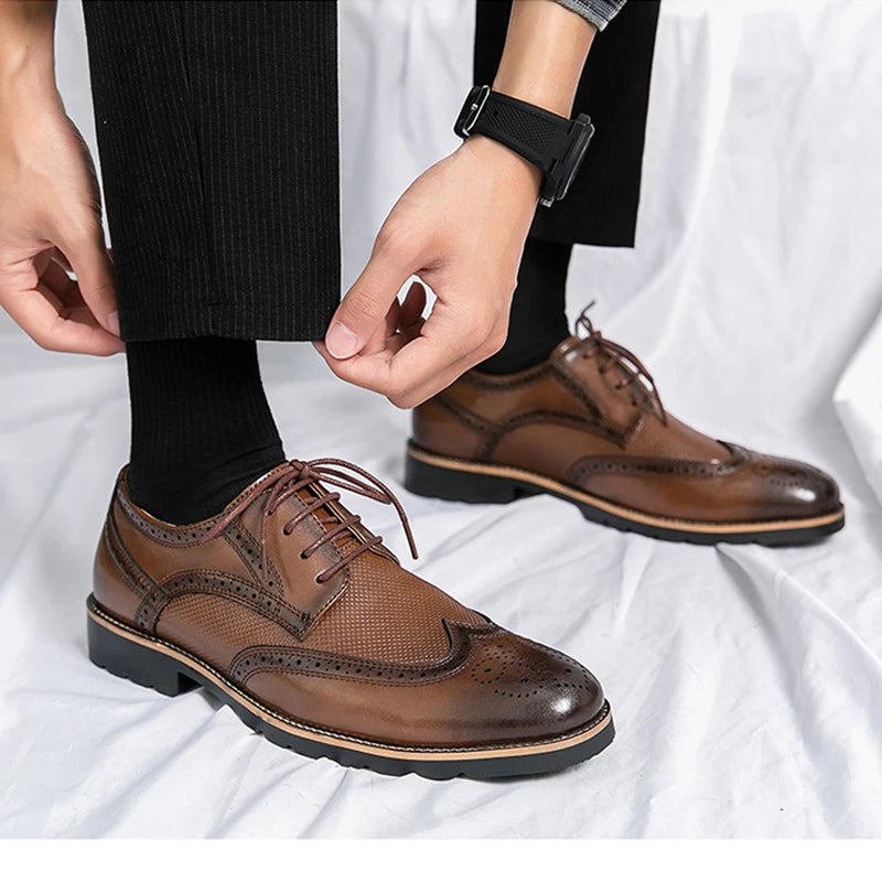 Shoes for Men Handmade Mens Wingtip Oxford Black Leather Brogue Men's Dress Classic Business Formal Zapatillas Hombre 2023