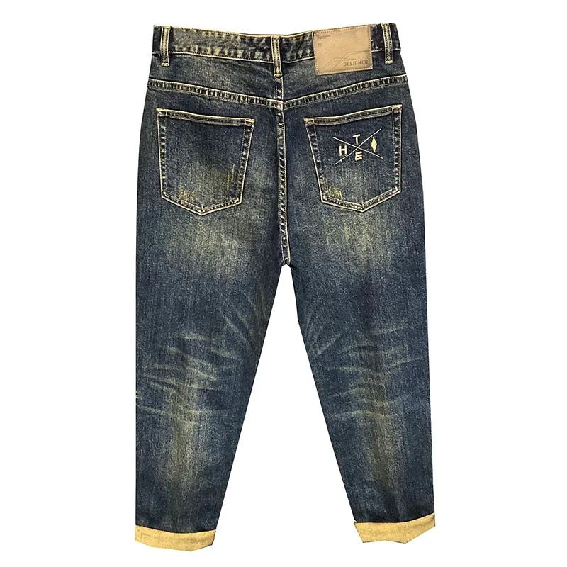 2023 Spring and Autumn New Fashion Trend Elastic Retro Large Size Haren Pants Men's Casual Loose Comfortable High Quality Jeans