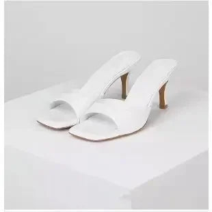 New Summer New Slippers Women Trend Sexy Large Size Square Toe Thin Heels Shoes Ladies Casual Slippers Heel zapatos 35-42