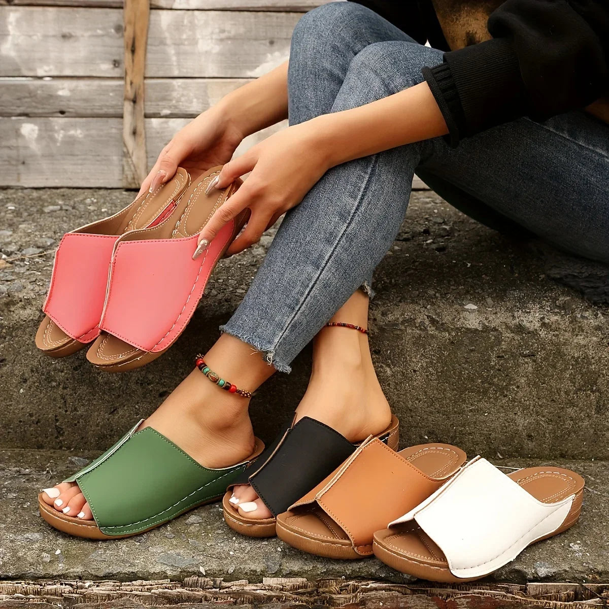 Womens Fashionable Wedge Slide Sandals Ultra-Comfortable,Cushioned Sole, Lightweight Summer Shoes for Stylish Outdoor Adventures