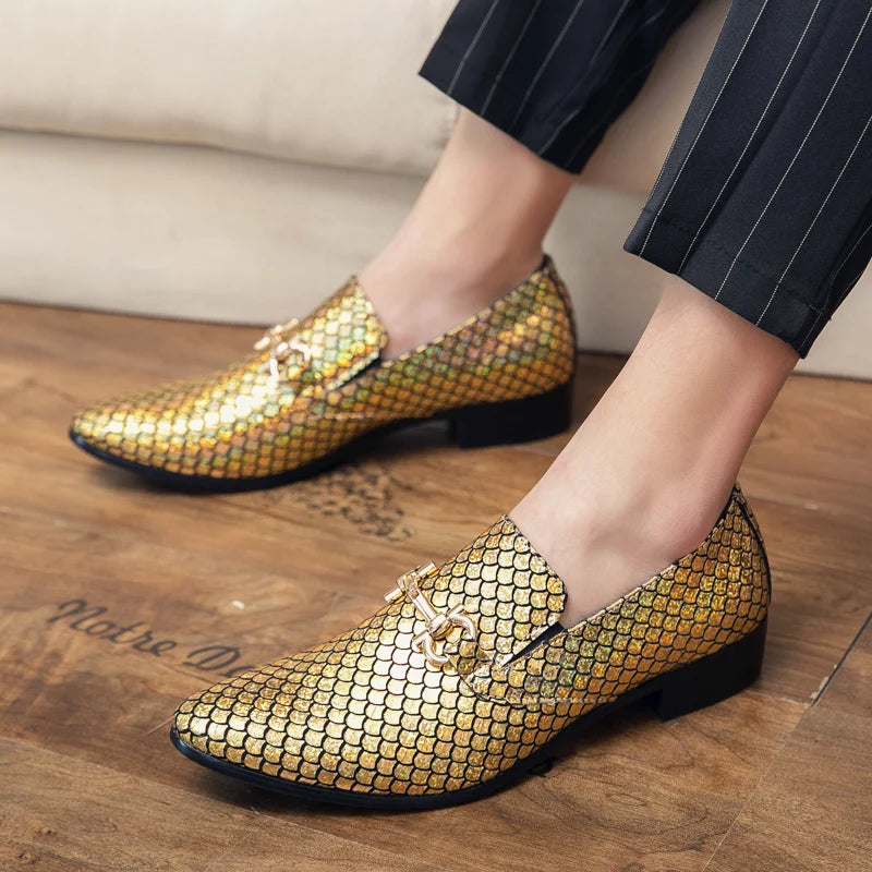 Men Classic Lefu Shoes Gold Silver Casual Business Dress Shoes European and American Wedding Show Shoes Size 38-48 Men Shoes