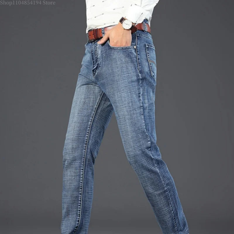 2025 New High-Quality Denim Pants for Men - Spring Men's Pants - Men's Business Straight-Fitting Loose Elasticated Casual Pants