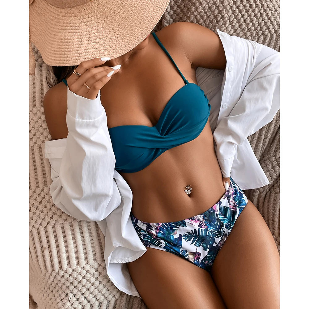 Swimsuit Leopard Bikini Set Print Floral Beach Bathing Suits Push up Summer Beachwear Two Pieces Low Waist Swimwear 2023 Women