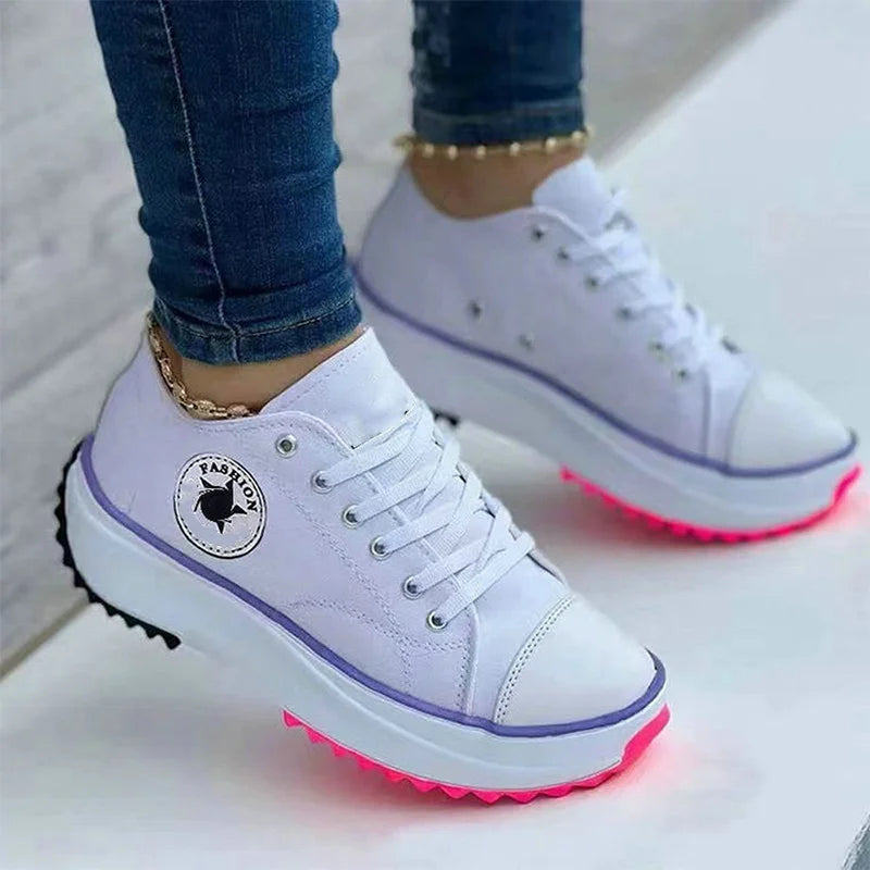 Women Patterned Canvas Sneakers Women's Casual Shoes 2025 Spring Autumn Flat Lace-up Shoes Zapatillas Mujer Chaussure Femme