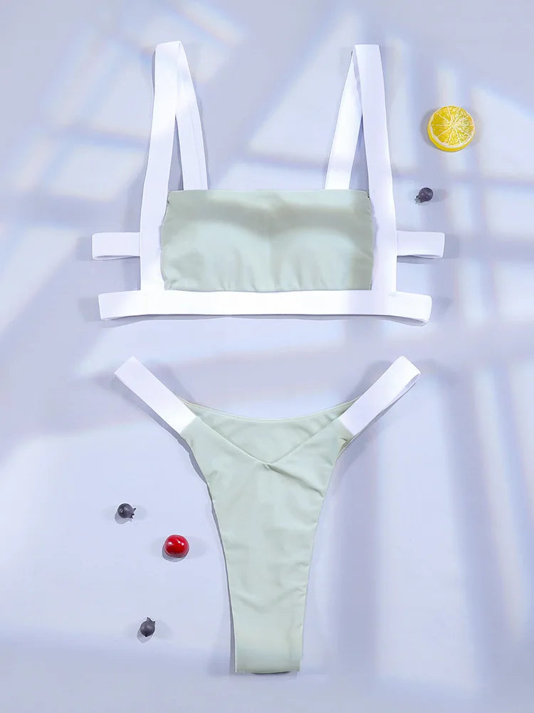 Miyouj Bandage Swimsuit Sexy Swimwear High Waist Bikinis Women Patchwork Bathing Suits Summer Beachwear New Brazilian Biquini