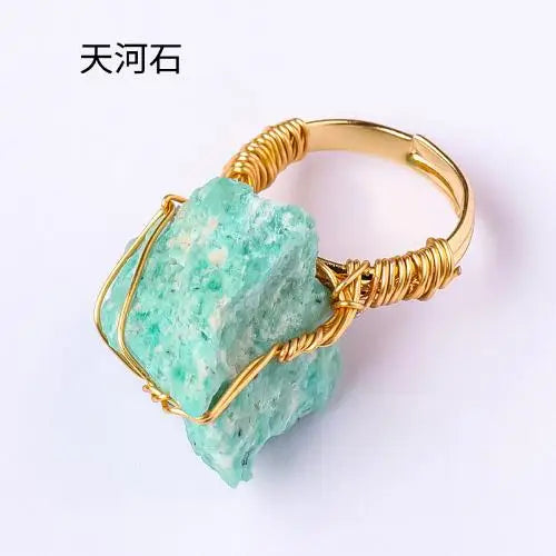 10-20mm Amethyst Rose Quartz Fluorite Natural Stone Irregular Gem Mineral Ring Jewelry Adjustable Hand Woven Ring