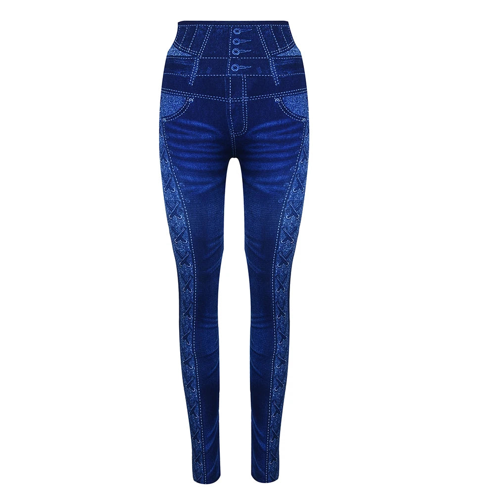 M XXL Faux Denim Leggings Women Clothing Summer High Waist Jeans Oversized Basics Pants Female Casual Slim Trousers