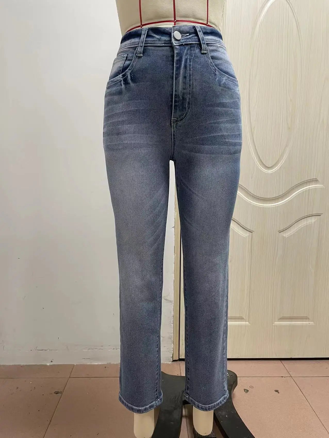 Embroidery Jeans Women High Waist Vintage Stretch Denim Pencil Pants Pockets Ankle Length Trousers Slim Denims 2024 Streetwear