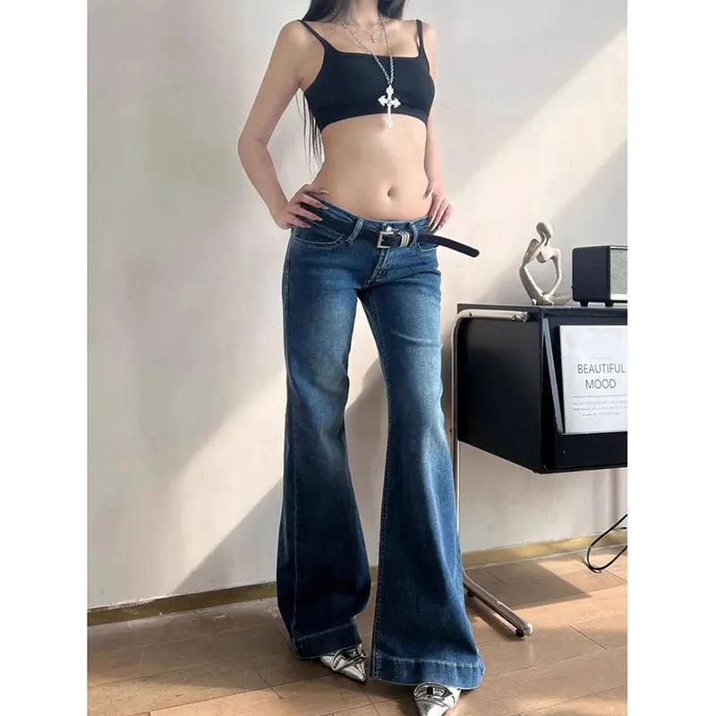 Lucyever Y2K Streetwear Low-Waisted Jeans Women Korean Fashion Slimming Denim Flares Pants Spring Summer Sexy Wide Leg Trousers