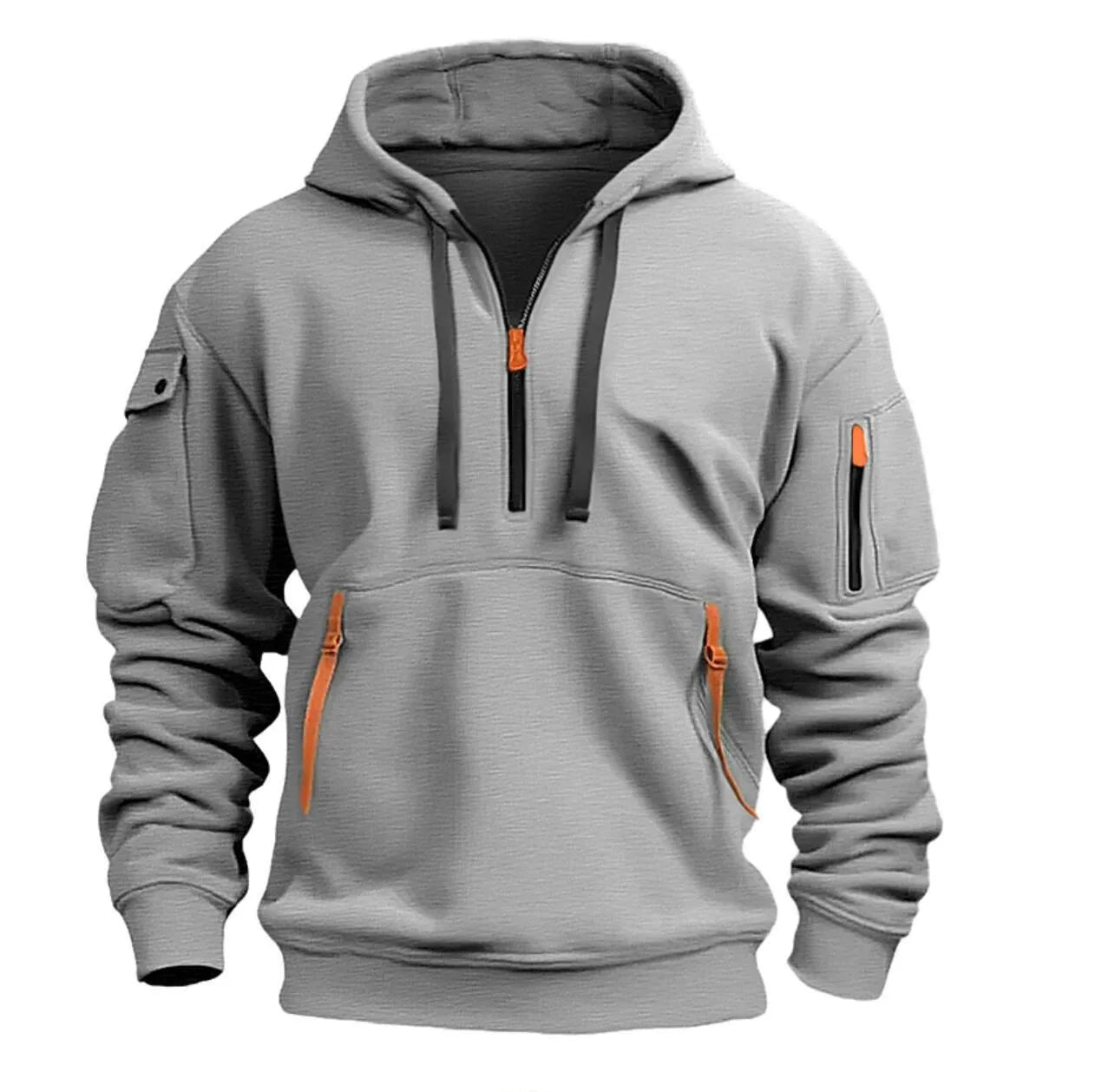 Spring and Autumn New Men's Casual Sports Multi-zipper Arm Pocket Pullover Outdoor Cycling Climbing Windproof Hoodie