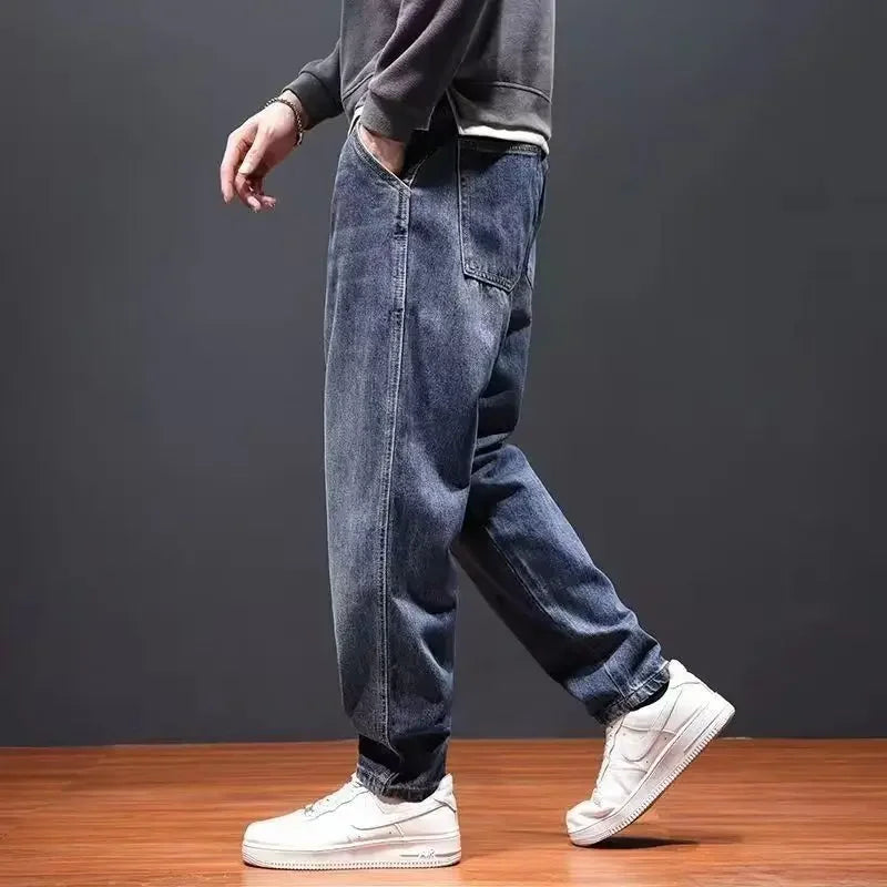 with PocketsJeans for Men Cropped 2025 Fashion Trousers Xs Cotton Classic Y 2k Vintage Grunge Y2k Regular Goth Man Cowboy Pants