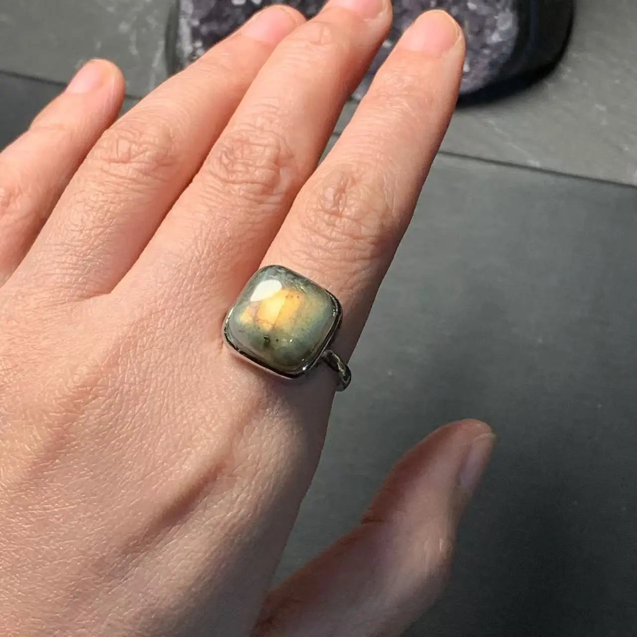 Square Natural Moonstone Ring Adjustable Female Ring Jewelry for Women Gift Wholesale High Quality Vintage Fine
