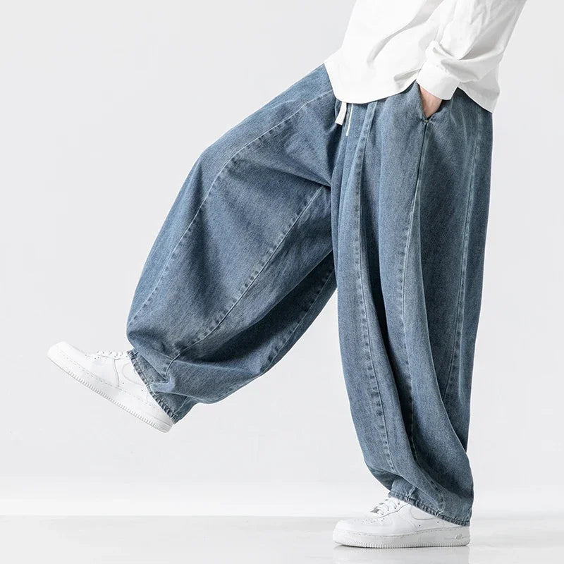 Men Casual Pants Japanese Styles Jeans Fashion Loose Mens Hip Hop Lantern Pants Streetwear Male Oversize Denim Wide Leg Trousers
