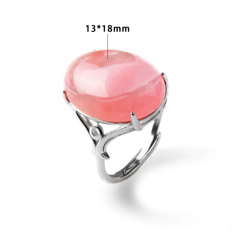 Rose Quartzs Rings Natural Stone Labradourites Beads Rings Silver Color Rings Party Wedding Anniversary Engagement Gifts Jewelry