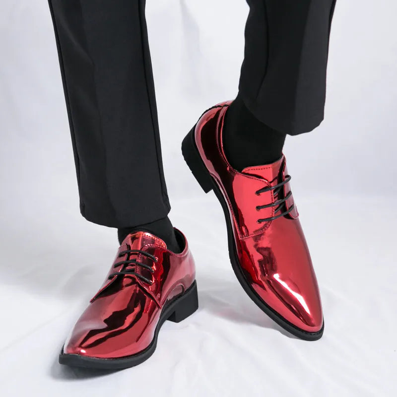 Fashion Shiny Leather Shoes For Men Red Oxfords Shoes Party Luxury Man Shoes Designer Pointed Toe Men's Dress Shoes Big Size 46