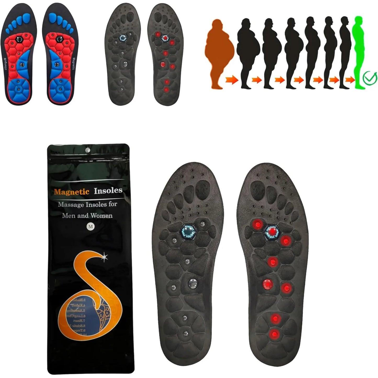 1 Pair Acupressure Foot Insoles for Men Women Orthopedic Gel Magnetic Shoe Inserts Magnet Technology Support Insole 