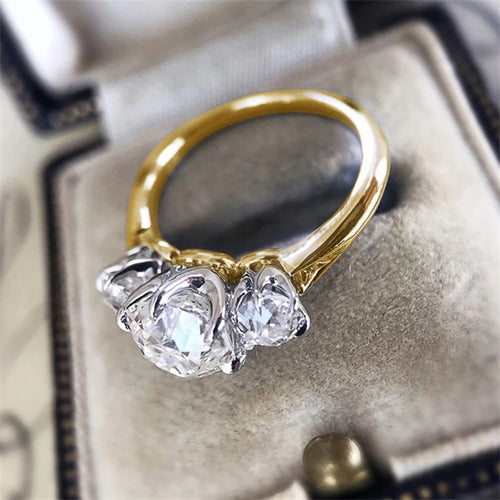 Huitan Silver Color/Gold Color/Two Tone Women's Cubic Zirconia Rings Luxury Fashion Engagement Wedding Accessory Trendy Jewelry