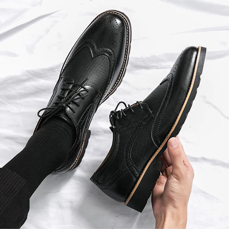 Shoes for Men Handmade Mens Wingtip Oxford Black Leather Brogue Men's Dress Classic Business Formal Zapatillas Hombre 2023